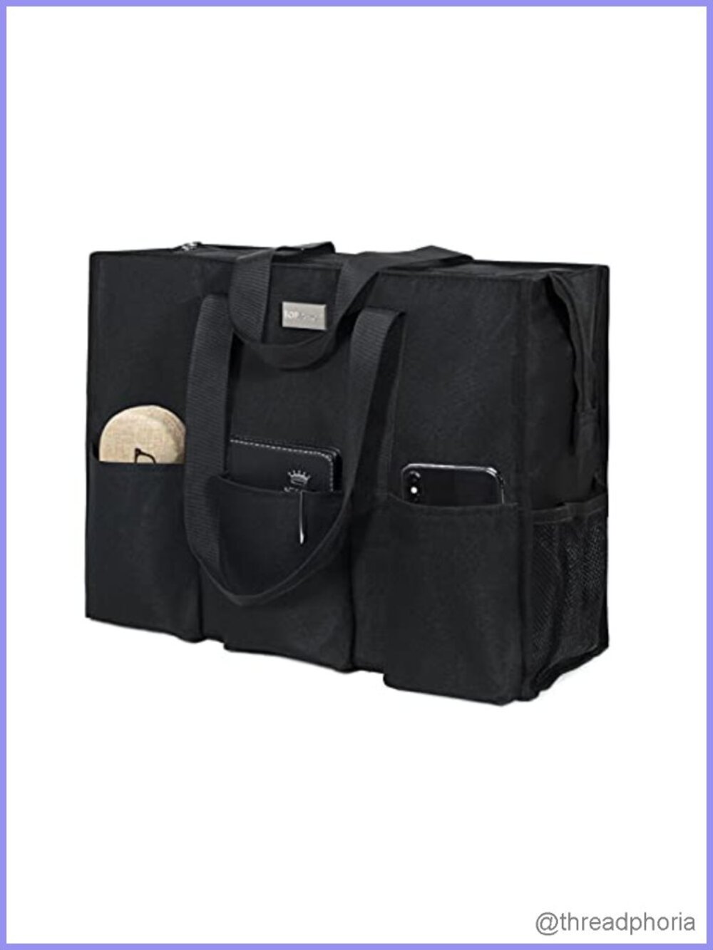 Utility Water Resistant Tote Bag 13 Pockets Zipper Closure Lightweight Travel